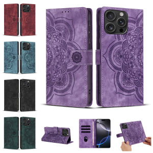 Leather Wallet Flip Phone Case For IPhone 17 Air 16e 16 15 14 13 12 Mini 11 Pro XS Max 8 7 Plus Cover | Embossed Mandala Flower