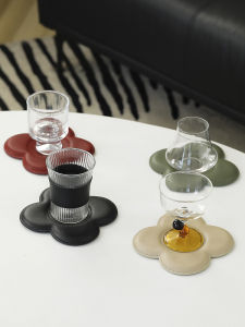 Luxurious Thickened Leather Coaster & Four-leaf Clover Shape Nordic Style Heat Resistant Pure Color Tea Cup Mat Home Decorative Accessories