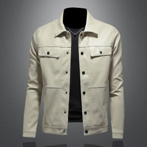 Slim Fit Motorcycle Jacket for Men Spring 2025 Casual Turn-down Collar Leather Jacket Youth Trendy Outdoor Travel Coat