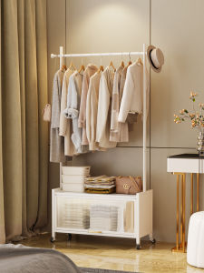 Luxurious Floor-Mounted Clothes Drying Rack Simple Coat Stand Metal Material Creamy Style Foldable Design for Home Use