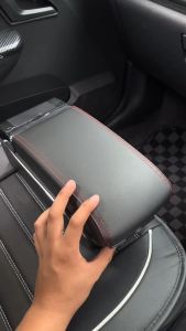 PERODUA AXIA 2014-2022 Armrest Premium Quality Adjustable Black Leather With Red Stitch Arm Rest USB Charger Extension & Cup Holder