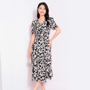 Koradior | Summer Printed V-Neck Slimming Short Sleeve A-Line Dress