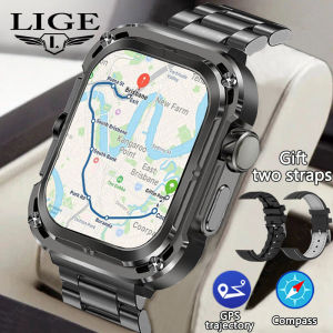 LIGE Smart Watch Men Compass Military Outdoor Sports Watches 2.01 Screen IP68 Bluetooth Call Sport Waterproof Smart Men Watch + Box
