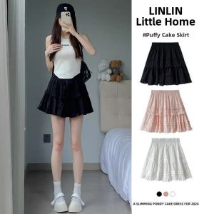White Ballet Style Puffy A-Line Mini Skirt Womens Summer 2025 New High Waist Cake Skirt Korean Style Polyester Fabric