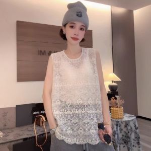 Retro Fashionable Korean Style Lace Hollow out Sleeveless Vest Womens Trendy Top Outerwear Elegant Outfit Summer Wear