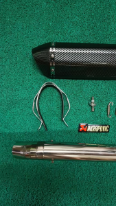 Akrapovic 370mm with silencer on Dominar 400 midpipe V1