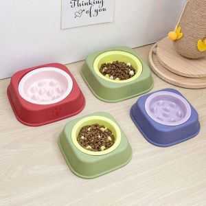 Creative Pure Color Ceramic Slow Feeding Bowl with Bowl Stand Pet Bowl Anti-choking Cat Dog Slow Feeding Dish Home Use