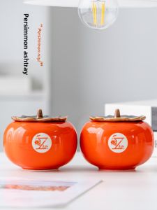 Creative Persimmon Ashtray Living Room Ceramics Stylish Trendy Large with Lid Prevent Fly Ash Household Coffee Table Decoration Gifts