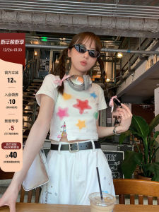 Cute Sweet Colorful Star Print Short Sleeve T-Shirt for Women Summer Student Style Trendy Top Female Fashion Casual Tee