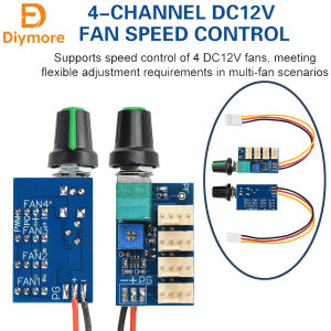 diymore | 4-Channel DV 12V 3A 4-Wire Pwm Fan Speed Controller Knob Manual Adjustment With Switch Fan Noise Reduction 5V 25khz