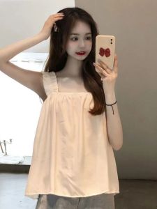 plus Size French Ruffle Short Sleeveless Top Women Loose Fit Summer Fashion Commute Style Pure Color Polyester Blend Vest