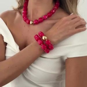 Ingemark 8Colors Vintage Colorful Square Resin Beaded Necklaces for Women Creative Trendy Clavicle Chain Y2K Party Jewelry Gift