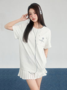 CloudSeason Retro Rose Flower Black T-Shirt Womens Short Sleeve Summer New Arrival Shoulder Design Casual Style round Neck