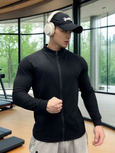 JIANSHENSHIJIAJIANSHEN | Men Long Sleeve Zipper Training Jacket Slim Fit