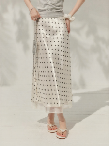 OUYANGXI | Chân Váy A-Line Mid-length Chấm Bi Vintage