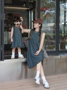 Fried Street Parent-Child Clothes Retro Denim Vest Dress Mother-Daughter Matching Outfit Classy Western Style Slimming Fancy Matching Mother and Daughter