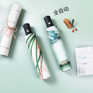New Chinese Style Student Automatic Folding Umbrella Womens Sunscreen UV Protection Sunshade Umbrella Rain And Sun Two-way Use
