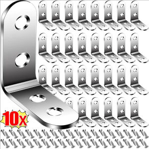 10pcs Stainless Steel Corner Bracket 90 Degree Right Angle Bracket with Screws L Right Angle Connector Brackets Furniture Cabinet Fastener Corner Brace Shelf Support