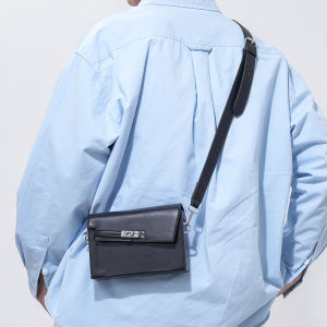 Mens Fashionable Personalized Crossbody Bag Casual PU Leather Mobile Phone Bag Single Shoulder Bag Korean Style Bag