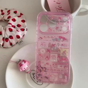 Sanrio | Cute Double Layer Collage Melody Lens Protection Case For iPhone 17 16 15 14 Pro Max 17 TPU Shockproof Glitter Back Phone Cover
