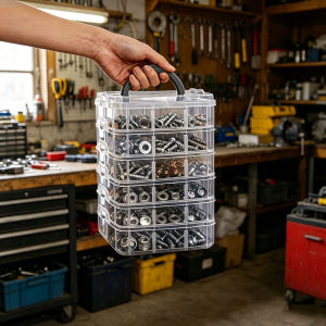 1pc Stackable Plastic Hardware Storage Box Multi-Layer Screw Bolt Parts Sorting Box Portable Handheld Desktop Parts Storage Box