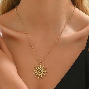Minimalist 18K Gold Plated  Necklace Sun Necklace Stainless Steel Pendant Necklace for Women