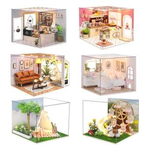 DIY DollHouse Leisurely Coffee Shop Dollhouses Scene Model Miniature Doll House Wooden Assembly Model Toys For Xmas Gifts