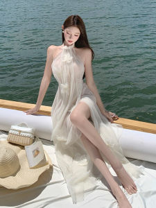 CHANGTONG | French Elegant Halter Fairy Net Dress