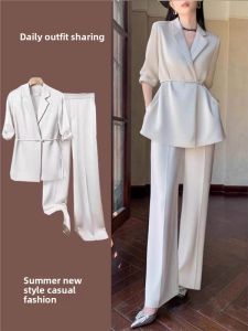 LIANGYILAILIN | Drawstring Satin Suit For Professional Wear Thin