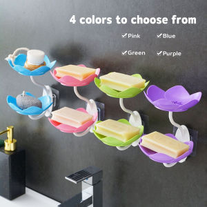 Lotus Shape Plastic Soap Box Double Layer Soap Holder Punch Free Wall Mounted Soap Dish Water Draining Soap Box