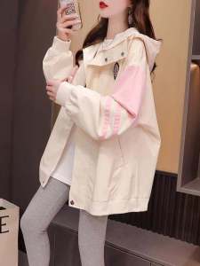 เสื้อแจ็คเก็ตเบสบอลไซส์ใหญ่ เสื้อคาร์ดิแกนฤดูใบไม้ผลิและฤดูใบไม้ร่วง เสื้อคลุมกันหนาวแบบสวมหัว แขนยาว ปกโปโล ทรงหลวม แฟชั่นสำหรับผู้หญิงไซส์ใหญ่