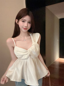 GUZILIAN | เสื้อกล้ามแขนกุดคอวีสไตล์เกาหลีสำหรับผู้หญิงในฤดูร้อน ดีไซน์ไม่สมมาตร ดีไซน์เก๋ไก๋ ไม่ซ้ำใคร เสื้อผ้าทำงานสไตล์เกาหลี