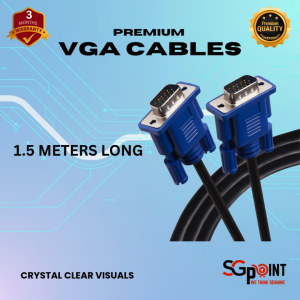 VGA Cable 1.5m – 15 Pin Male to Male Connector for Computer & Display Devices