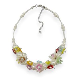 Fanny Flowery Colorful Necklace Kalung Mutiara Beads Hijab Bunga Handmade Fashion