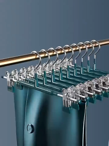 10pcs Wardrobe Home Hanger Clothes Drying Rack Skirt Clip Seamless Stainless Steel Pants Clip Pants Rack Hanging Underwear