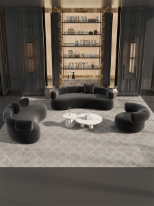 Black Arciform Sofa Coffee Table Set Office Guest Beauty Salon Waiting Area Reception Area Luxury Velvet Fabric Sofa Set