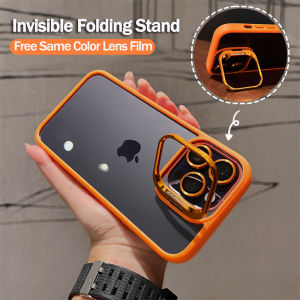 CrashStar Transparent Clear Hard Shockproof Phone Case & Invisible Folding Metal Stand