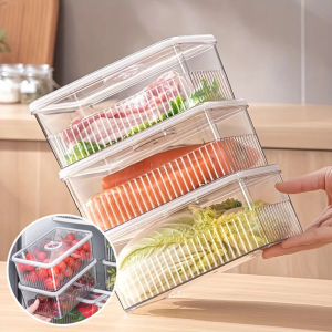 Kitchen Organizers Modern Transparent Storage Box with Lid Fruit Food Fridge Organizers Refrigerator Keep Fresh Container Groceries