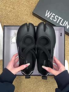 Silver Cross-Toe Flat Summer Mary Jane Ballet Flats