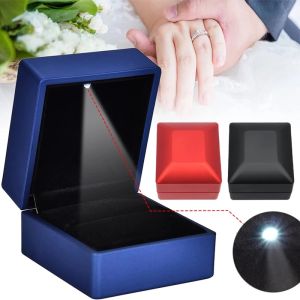 LED Jewelry Box for Ring Necklace Luxury Velvet Jewelry Storage Cases Engagement Ring Display Case Gift Packaging Showcase Valentines Day Gift