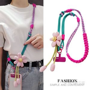 Zengge Original Large Flower Double Splice Three-Way Detachable Personalized Color Block Woven Crossbody Mobile Phone Strap Womens Anti-Lost Lanyard 2025 New