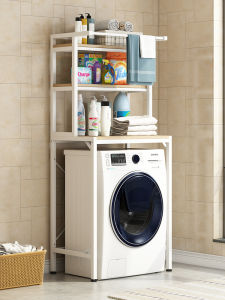 ตู้เก็บของสำหรับเครื่องซักผ้าในห้องน้ำ ตู้เก็บของแบบเปิดฝา ชั้นวางของ 3 ชั้น ติดตั้งได้หลายระดับ สำหรับบ้านและสวน