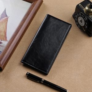 Oil Wax Leather Wallet Mens Long Genuine Leather Clutch 2025 New Student Multi-Card Dad Handbag Genuine Money Clip
