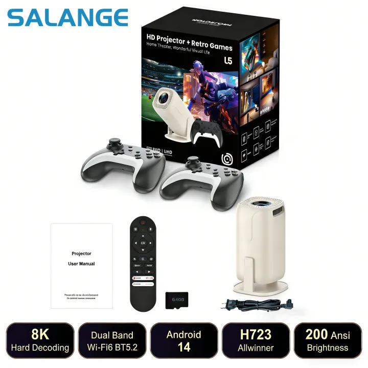 Salange | Salange U5 Gaming Projector Android14 8K Support Netflix Officially Licensed 36000+ Games Wireless Gamepad Bluetooth Voice Remot