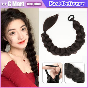 2PCS Synthetic Long Twist Braid Hair Extensions with Rubber Band Female Boxing Braided Wig Artificial Ponytail for Women Daily