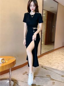 High Cold Adult Lady like Woman Style Dress Womens Summer Small Chic Unique Waist Slimming Slit Midi A- Line Skirt