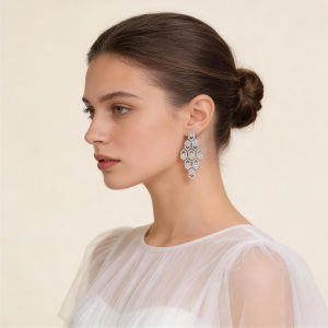 SEQUITO Fashion White Gold Plated Pave Setting CZ Zirconia Geometric Rhombus Pendant Long Drop Earrings Elegant Jewelry Costume Jewellery SE1074