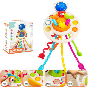 Montessori Baby Toys 3 In 1 Develop Teething Sensory Toys Pull String Silicone Educational Toys for Kids Toddler Christmas Gift