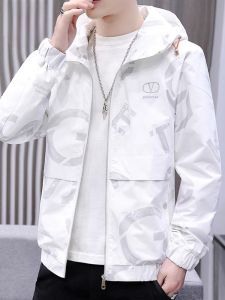 ROMON | Romon Mens Short Printed Jacket Spring Autumn Fashion Loose Fit Windproof Youthful Polyester Fiber Workwear Coat Outerwear