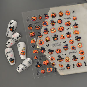 1pc Halloween Pumpkin Nail Stickers 3D Embossed Witch Hat Bat Spider Ghost Decals Press-on Nail Art Manicure DIY Decorations